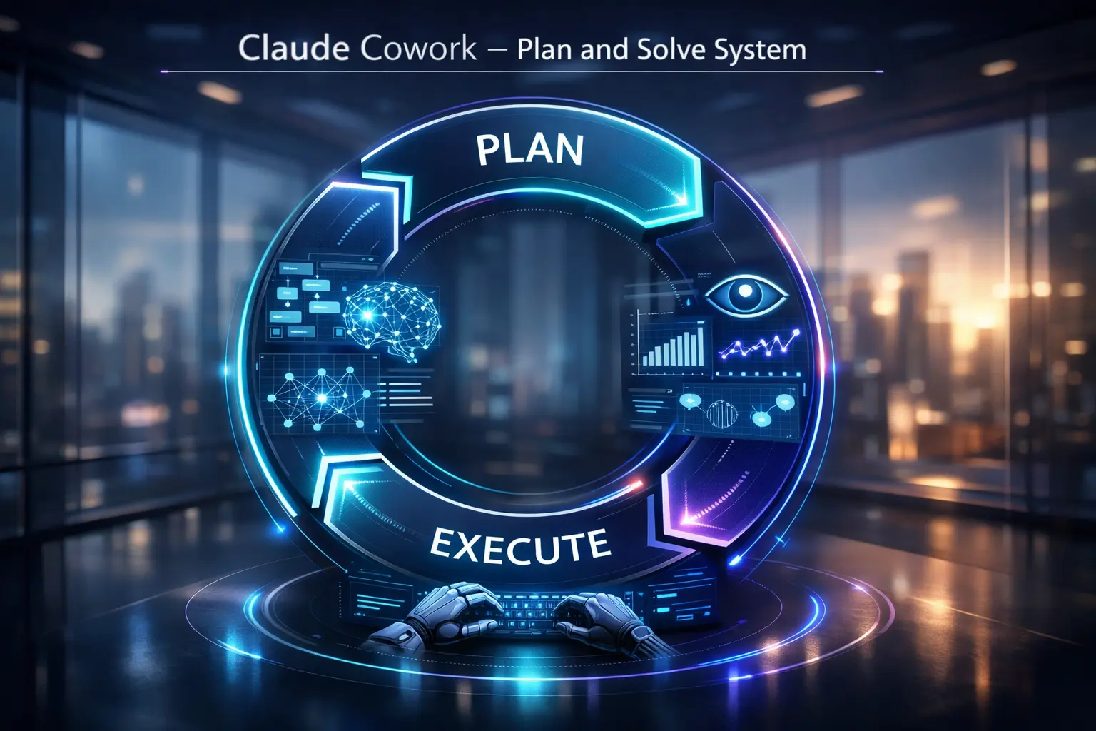 Diagram showing the Claude Cowork 'Plan-and-Solve' autonomous workflow loop including planning, execution, and observation.