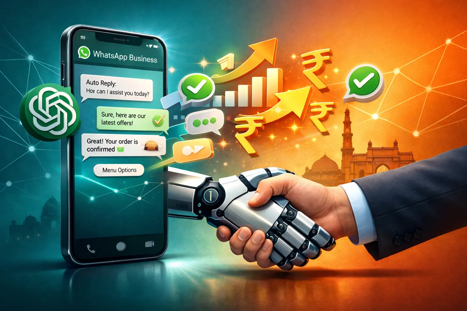 WhatsApp Business automation using ChatGPT prompts showing automated sales conversations converting to revenue in 2026