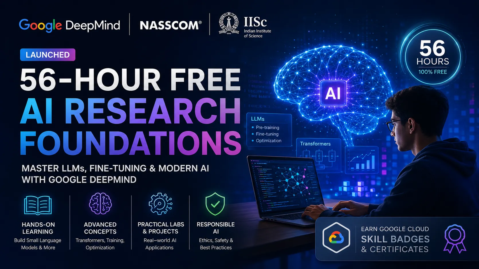 Google DeepMind IISc NASSCOM 56 Hour Free AI Research Foundations Course Details